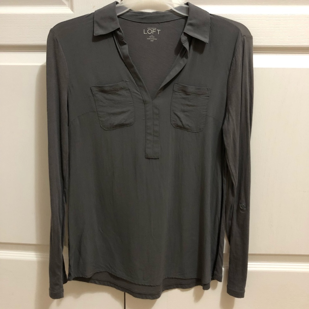 LOFT XSP Gray Soft Blouse